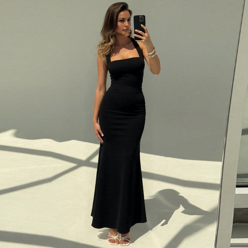 Damer Elegant Maxikjole med квадратическим Ausschnitt og figurformende Silhouette Skovae