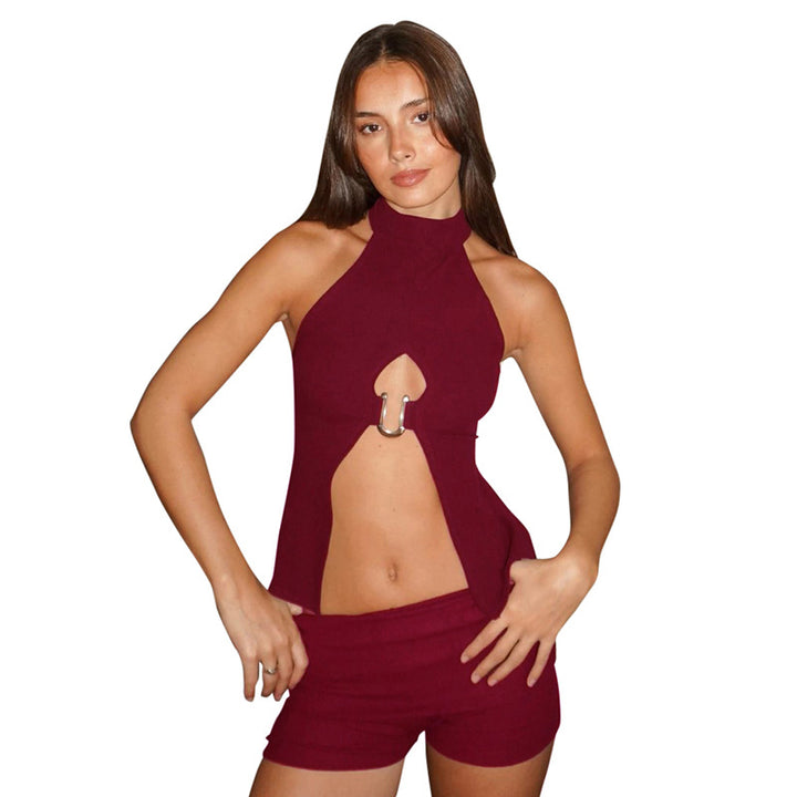 Dame Mode Neckholder Top med smart Cut-Out og dekorationer Stilla
