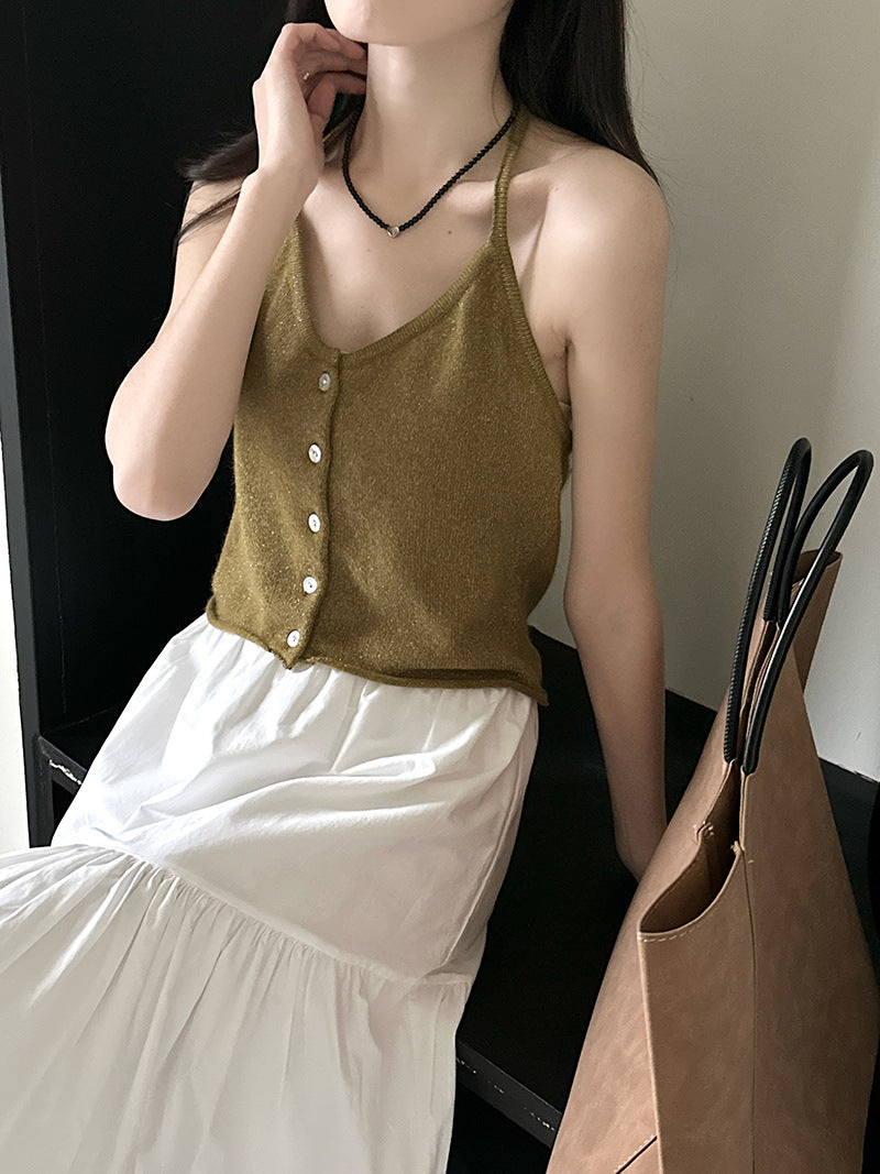 Femme Knap-Op Strik Crop Top Stilla