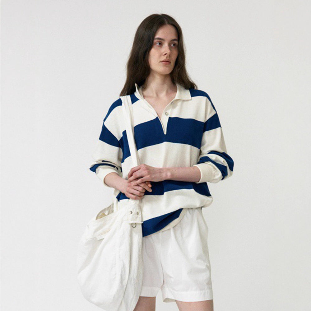 Dame Casual Polo Shirt med Stribet Design og Lange Ærmer Stilla