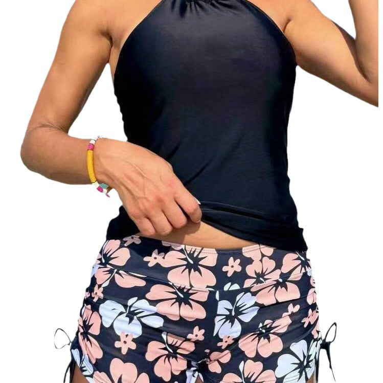 Dame Halterneck-badebadetøj med blomstertrykte shorts Stilla