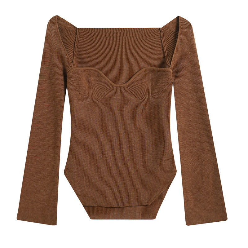 Dame Elegant Off-Shoulder-Strikbluse med vidt ærme Stilla