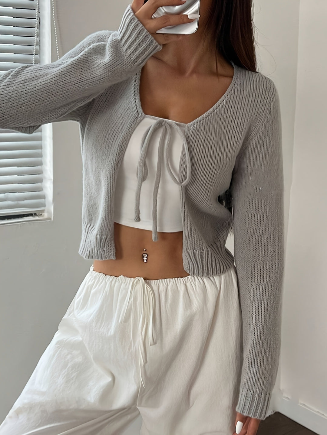Femme Cropped Åben Frontstrikjakke Stilla
