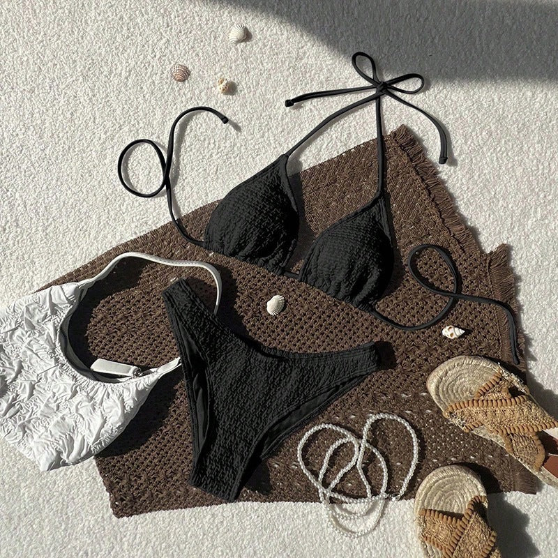 Dame Triangel-Bikini med moderne knudedesign og struktureret tekstur Skovae