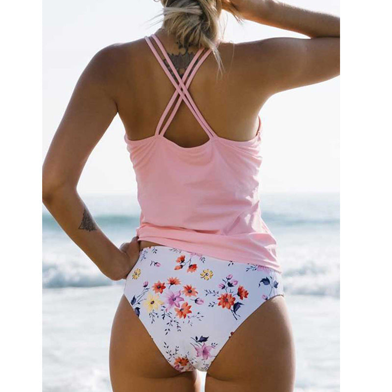 Dame Blomstertryk Halter Swim Tankini Sæt Stilla