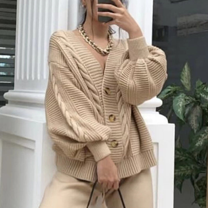Dame hyggelig strikcardigan med knapper Stilla