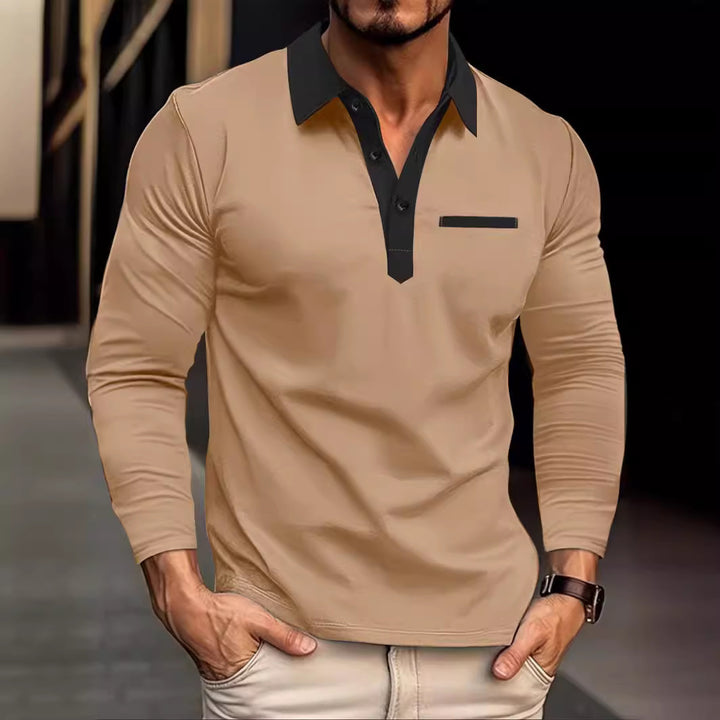 Herre Langærmet Poloshirt med moderne krave og praktisk brystlomme Stilla