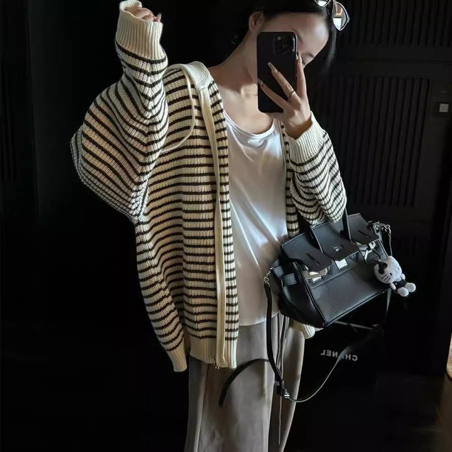 Kvinders afslappede hoodie cardigan med stribemønster Stilla