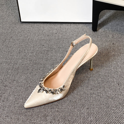 Dame Elegante Spids- tå Slingback Pumps med Krystaldekorationer Stilla