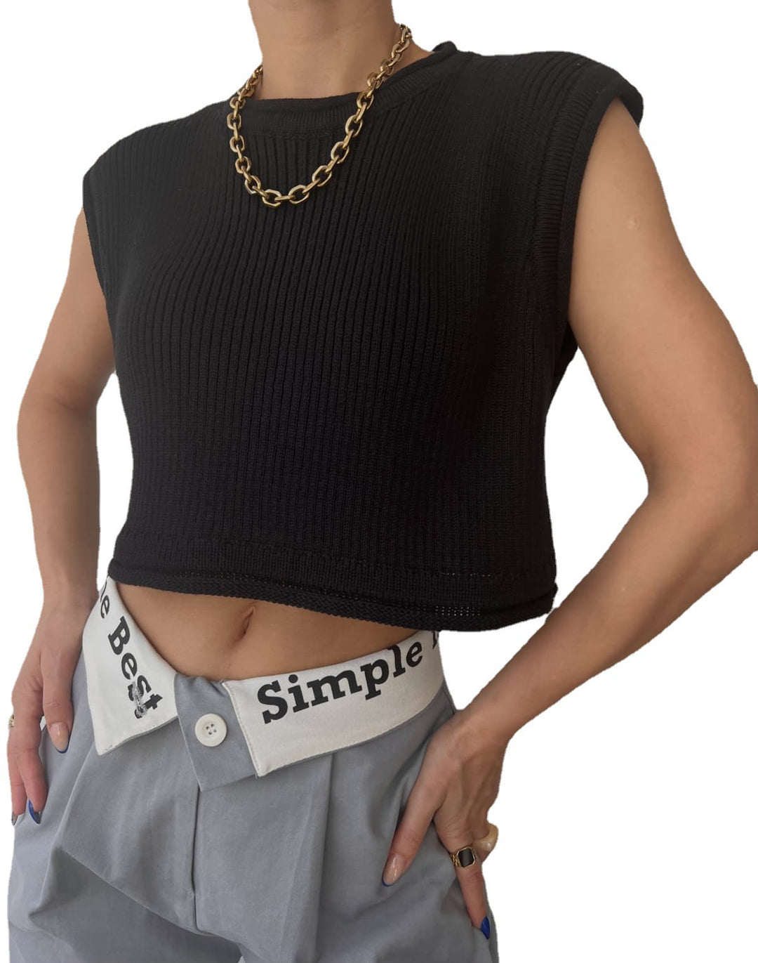 Dame cropped rib top med afslappet look Skovae