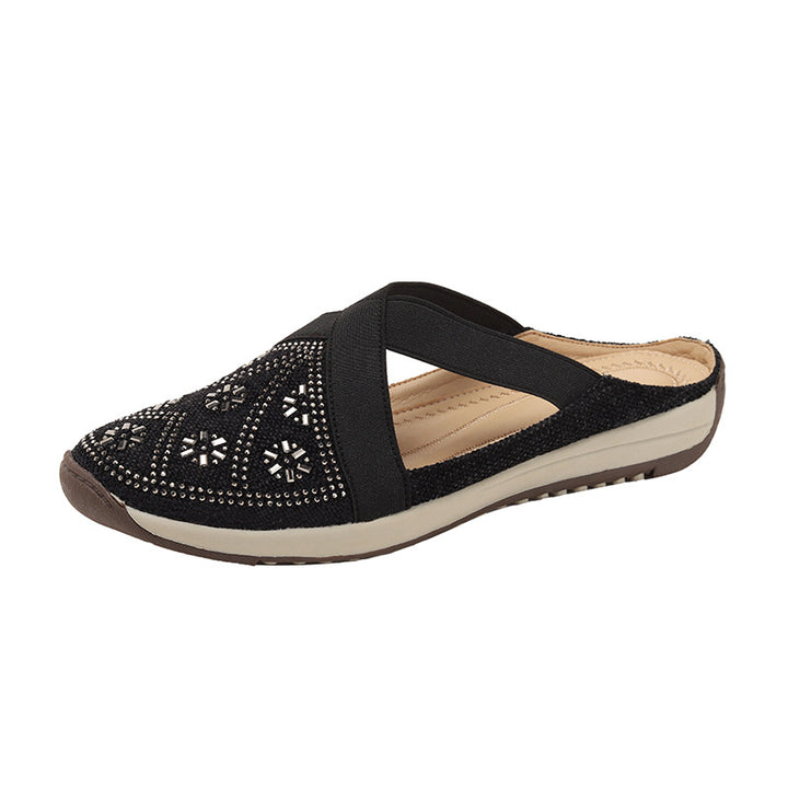 Dame slippers med modeapplikation og elastiske remme Stilla