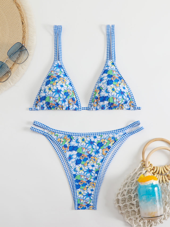Dame Triangel-Bikini-Sæt med blomstermønster og justerbare stropper Stilla