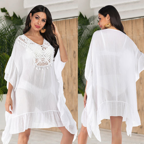 Dame Hæklet-Detail Strand Kaftan Cover-Up Stilla