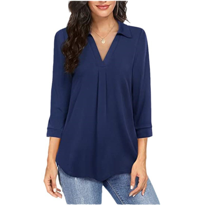 Dame Blusenshirt med V-hals og elegant plissee Stilla