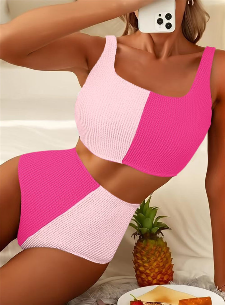 Dame Vintage Højskåret Bikinitop med Rib Struktur Stilla