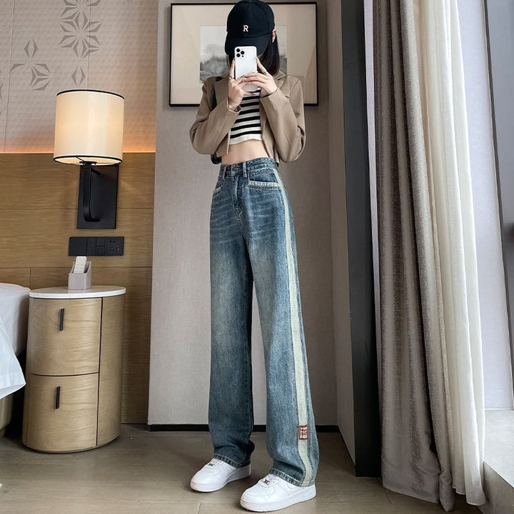 Dame Bred Jeans med Sidestriber Stilla