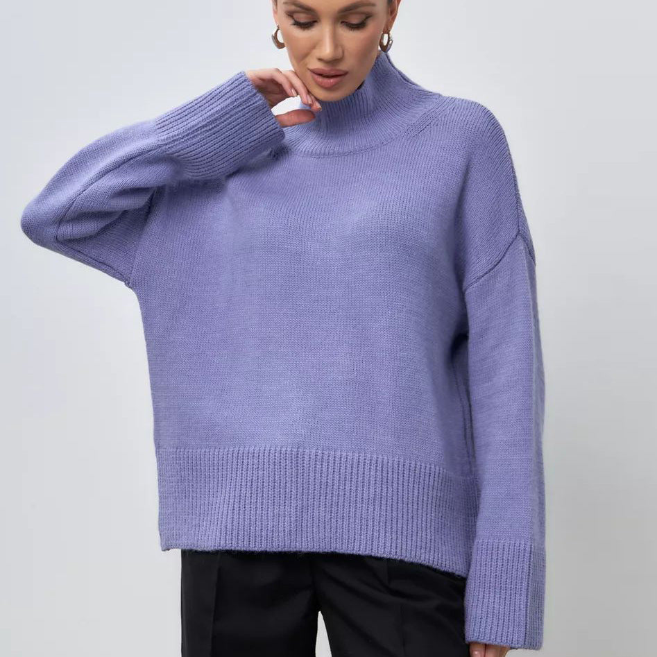 Dame afslappet rullekravepullover i blødt materiale Stilla