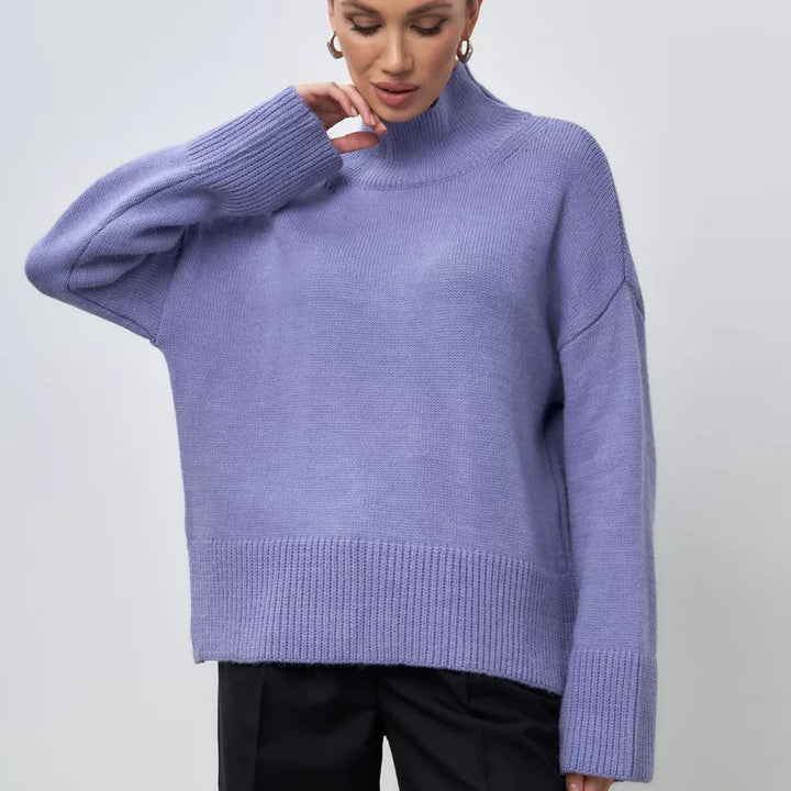 Dame afslappet rullekravepullover i blødt materiale Stilla