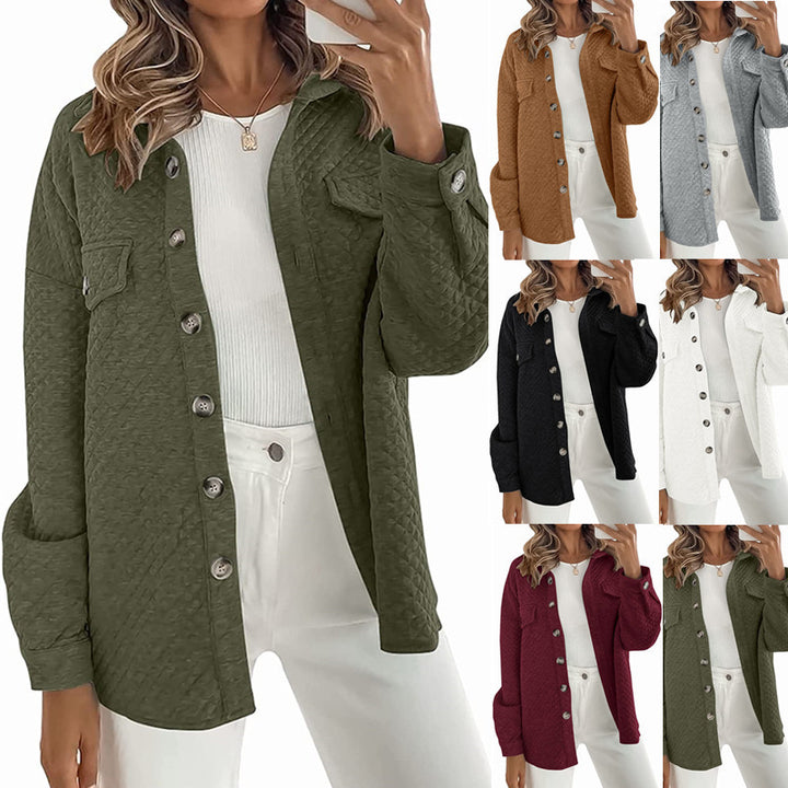 Dame Løs Oversize-Skjortejakke med struktureret design og påsyede lommer Stilla