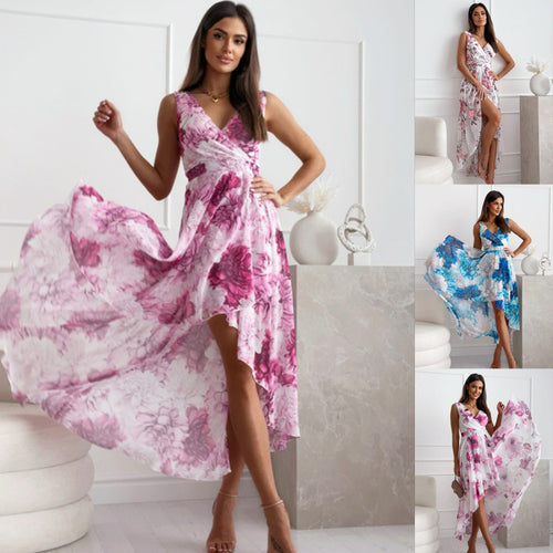 Dame Floral Wrap Maxi Kjole med høj split Stilla