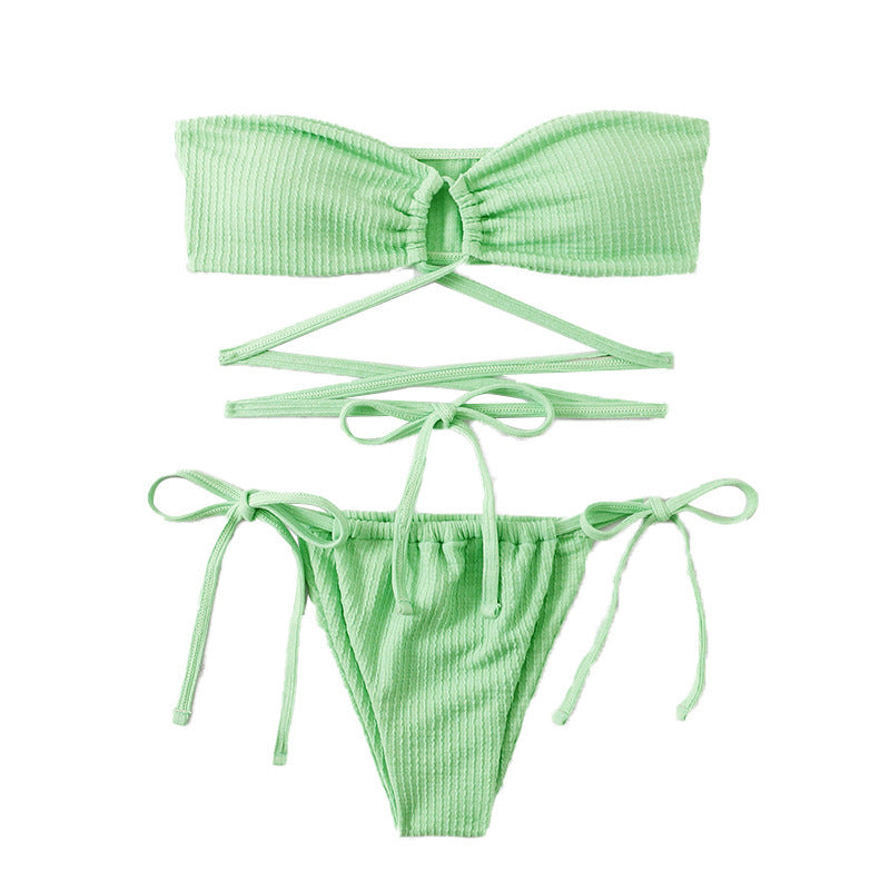 Dame Bandeau-bikini med stilfuld ring og justerbare bindebånd Stilla