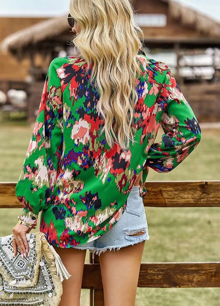 Dame Vibrant Trykt Bluse med Ballonærmer Stilla