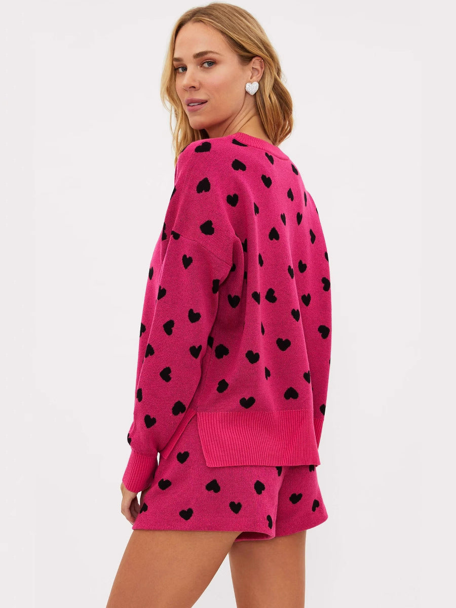 Damer Oversized Pullover med hjerte mønster Stilla