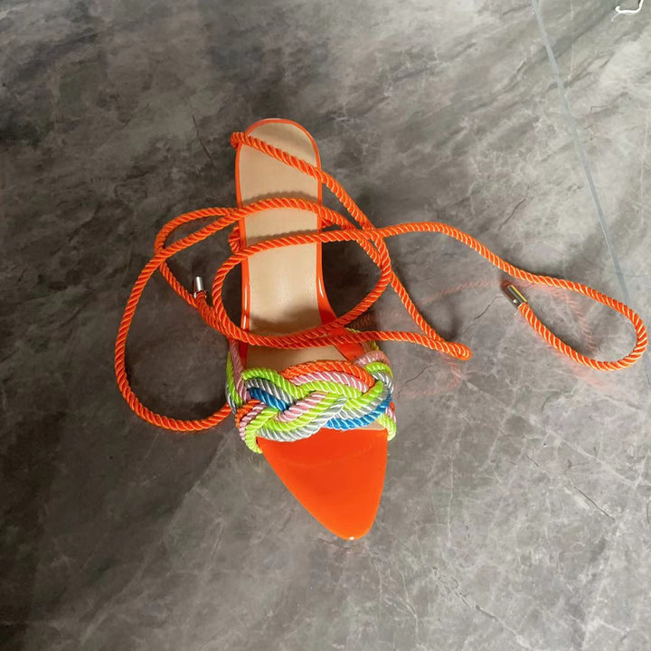 Dame High Fashion Slouchy Slide Sandaler med flettet reb-detalje Stilla