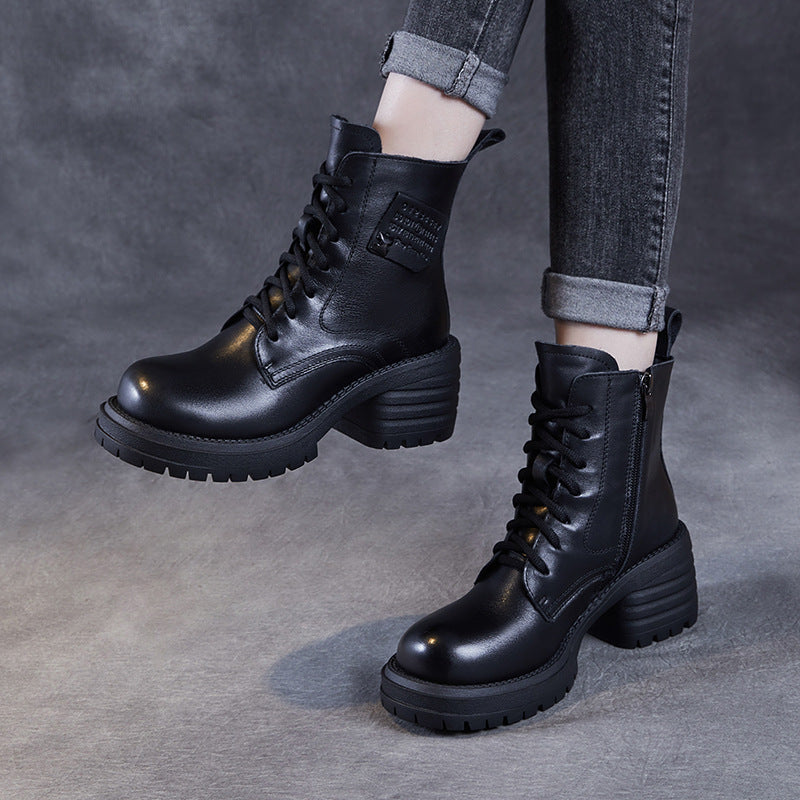 Dame Mode-Foreward Chunky Heel Snørestøvler Stilla