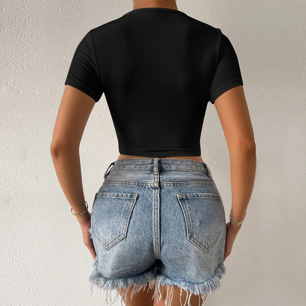 kvinders cropped V-hals T-shirt med wrap-design Stilla