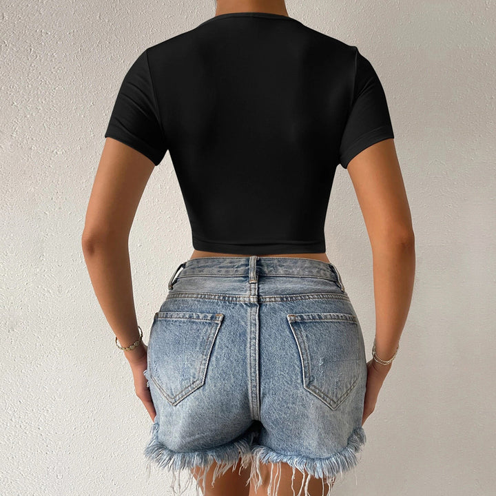 kvinders cropped V-hals T-shirt med wrap-design Stilla
