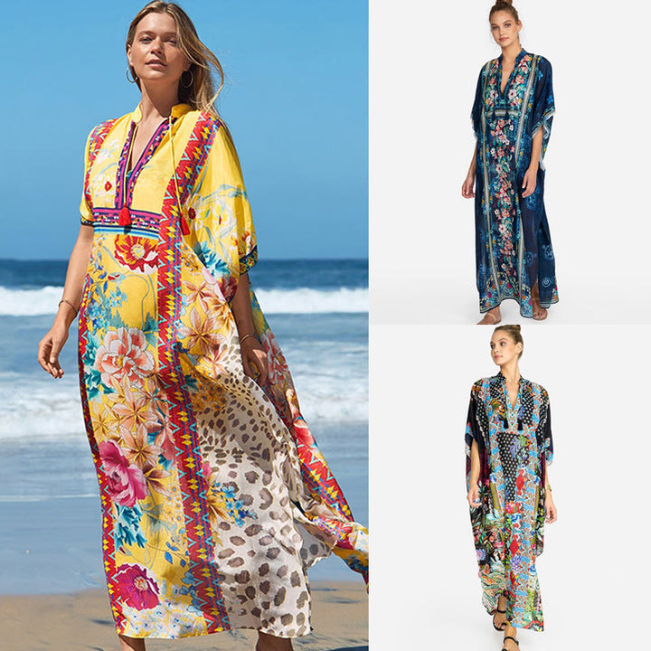 Dame Strandkimono med kunstnerisk blomsterdesign og lette materialer Stilla