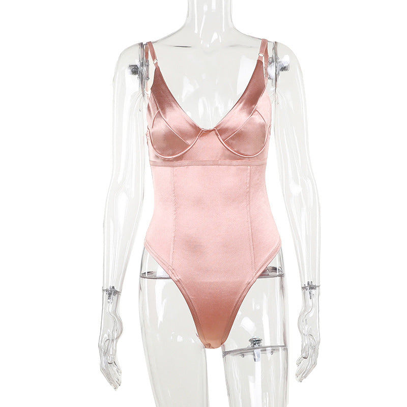 Dame Satin-Bustier-Top med dyb V-udskæring og elegant pasform Skovae
