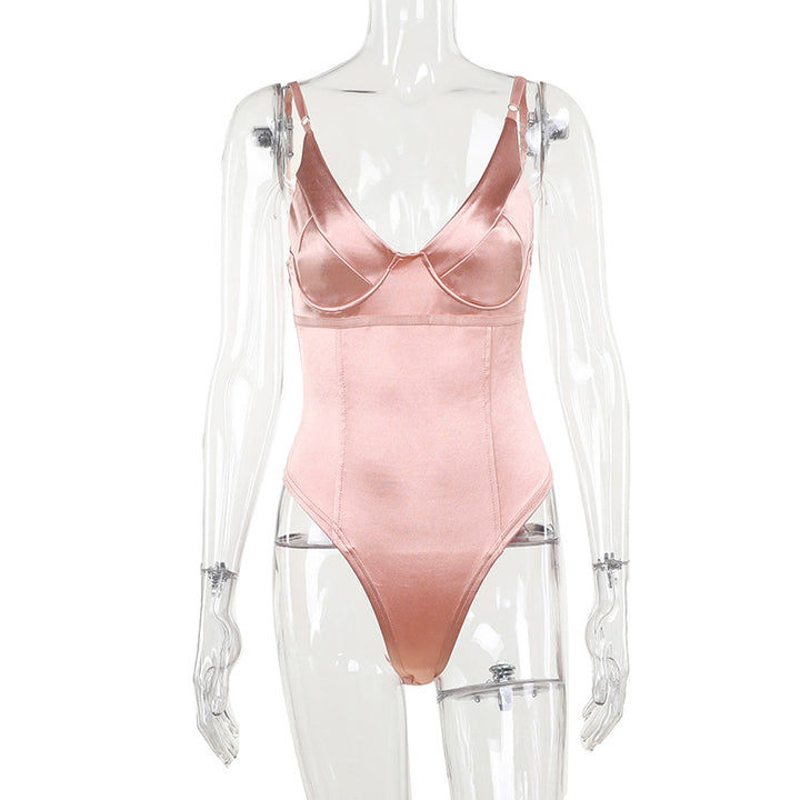 Dame Satin-Bustier-Top med dyb V-udskæring og elegant pasform Skovae