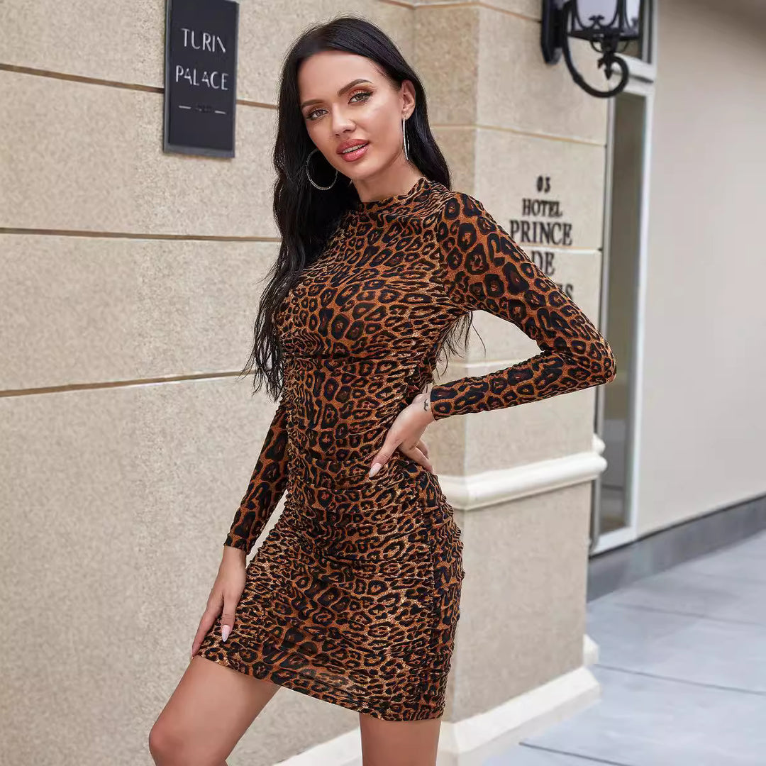 Dame Etuikjole med Langærmet Design og Leopardmønster Stilla