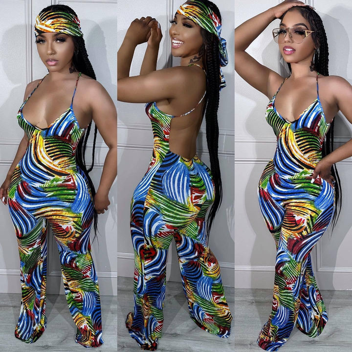 Dame Jumpsuit med trendy print og fræk rygudskæring Stilla