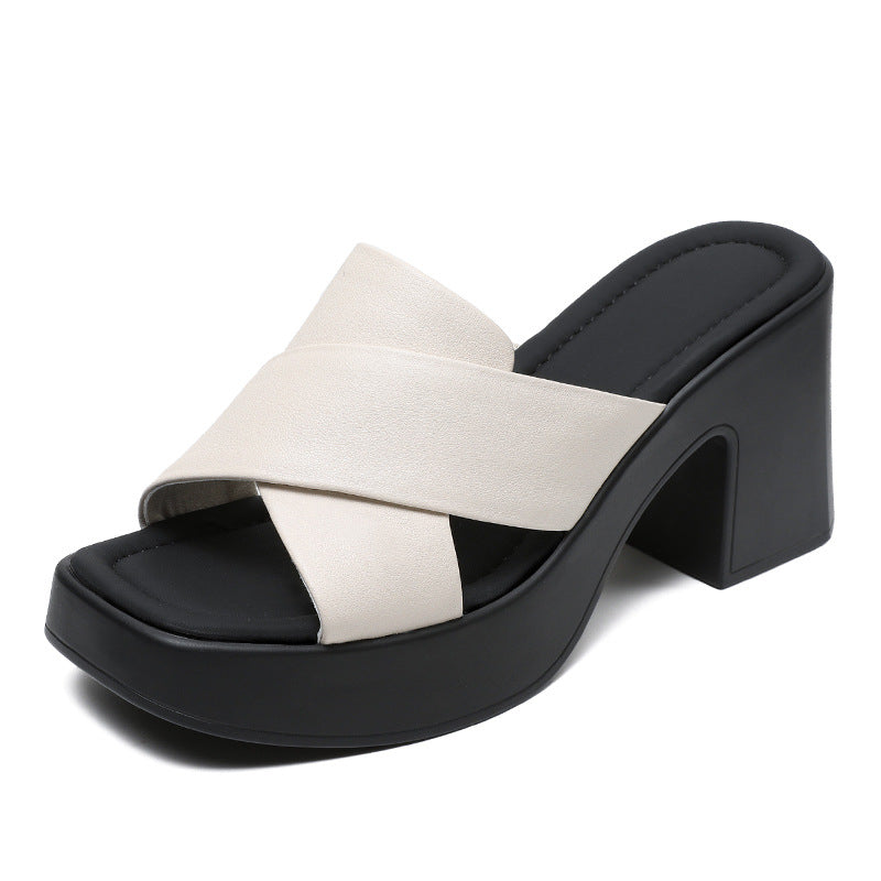 Kvinder Chunky Cross-strap Platform Mules Stilla