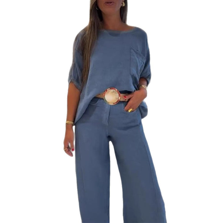 Damer i Leinenmix-sæt med boxy oversize-shirt, brystlomme og bred palazzo-bukser Skovae