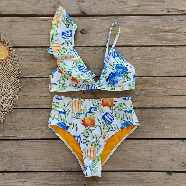 Dame bikini-sæt med asymmetrisk top og høj talje Stilla