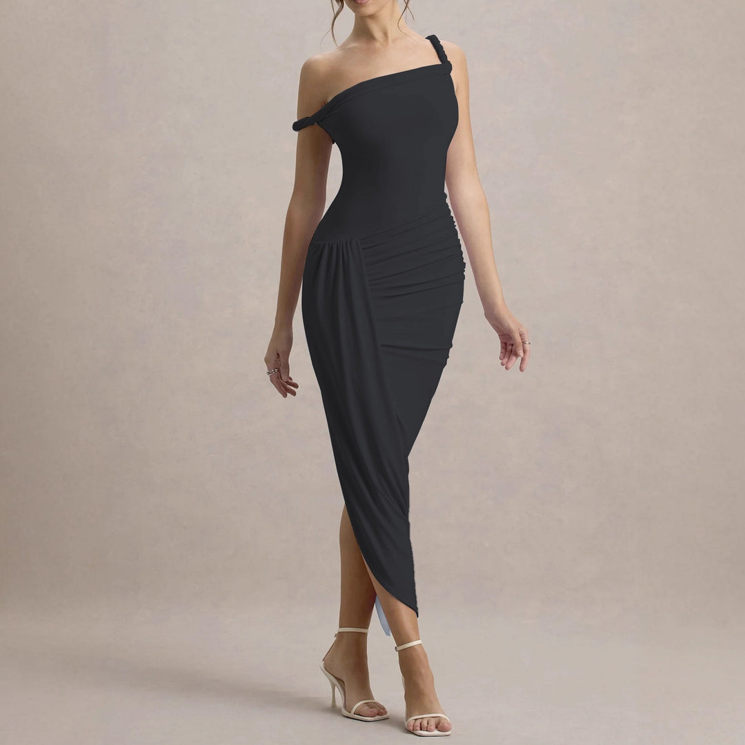 Damer elegant asymmetrisk maxikjole med draperinger Skovae