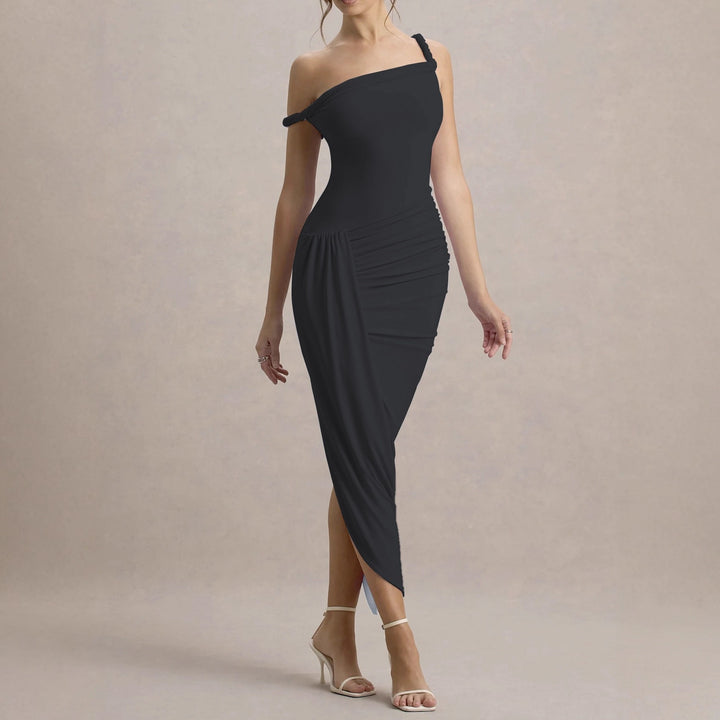 Damer elegant asymmetrisk maxikjole med draperinger Skovae