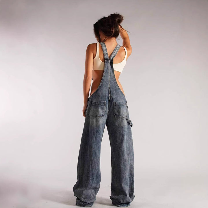 Damer afslappet Denim-overalls med oversized snit og praktiske lommer Skovae