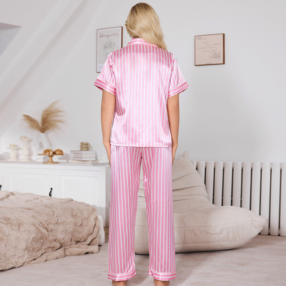 Dame Satin Pyjamasæt med moderne stribemønster Stilla