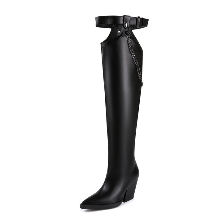Femme Over-the-Knee Futuristiske High-Heel Støvler med dekorativt kæde-detalje Stilla