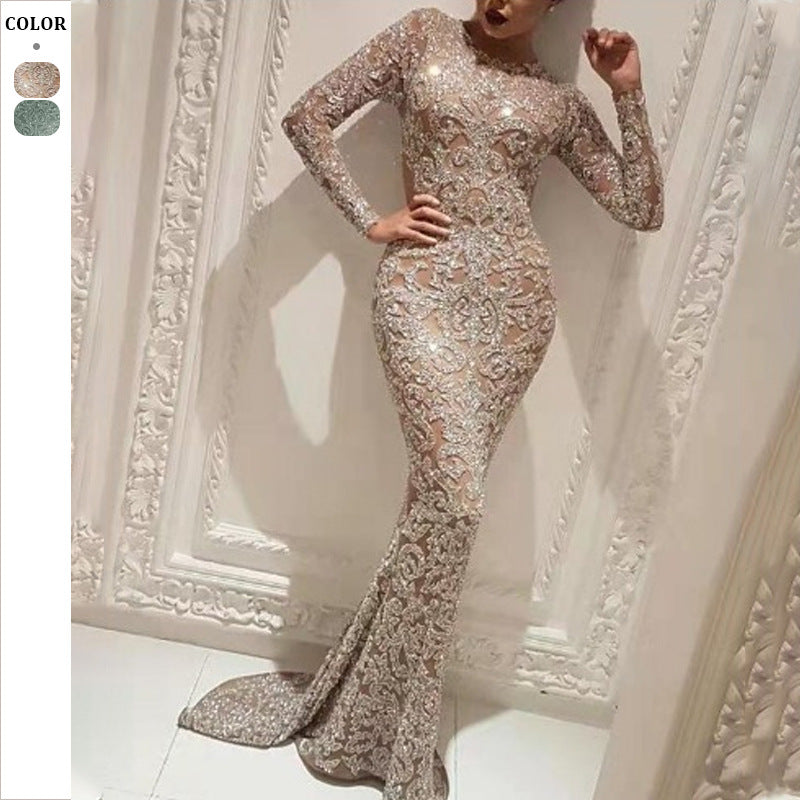 Dame Funklende Aftenkjole med skinnende Detalje og figursyet Snit Stilla