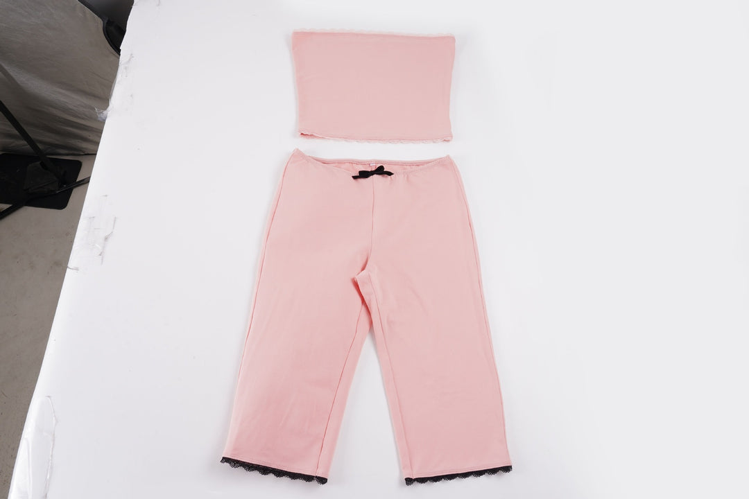 Dame pyjamasæt med bustier og capri bukser Skovae