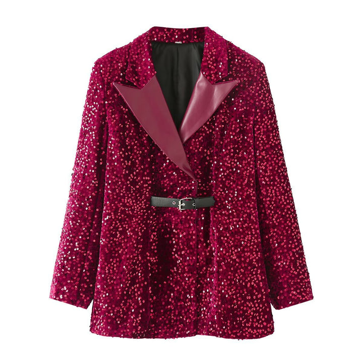 Femme Paillettenbesat Blazer med Bælte Stilla