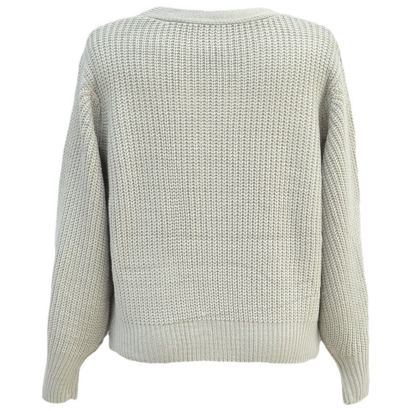 Femme Chunky V-Udskæring Knap Cardigan Stilla