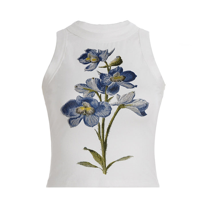 Dame ærmeløs top med blomster broderi Skovae