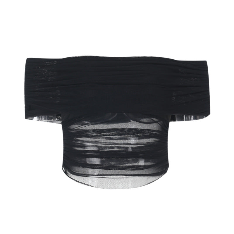 Dame Off-Shoulder Crop-Top med Rynker Skovae